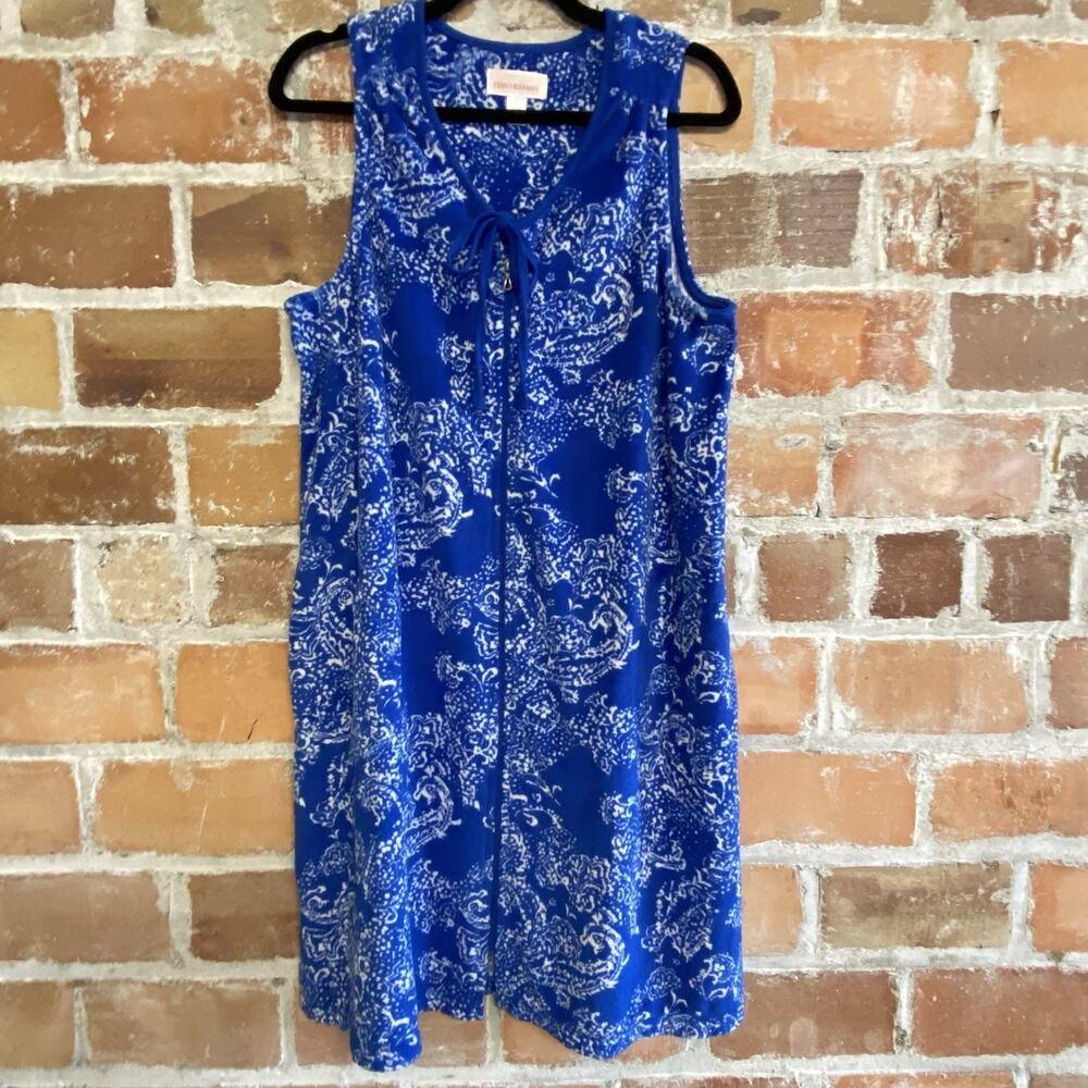 Stan Herman French Terry Blue White Paisley Swim Bathing Suit Cover Up Medium